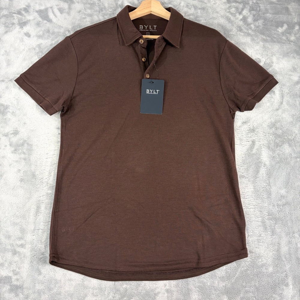 BYLT Premium Basics Mens Medium Comfort Wool Short sleeve Polo Shirt Plum NEW